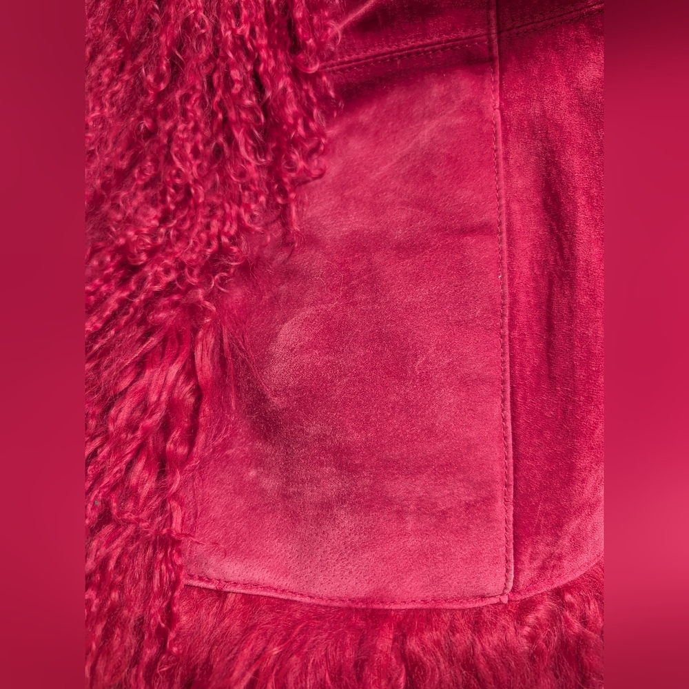 90s Danier Penny Lane Jacket - Pink Suede With Mongolian Wool Trim - Picture 6 of 13